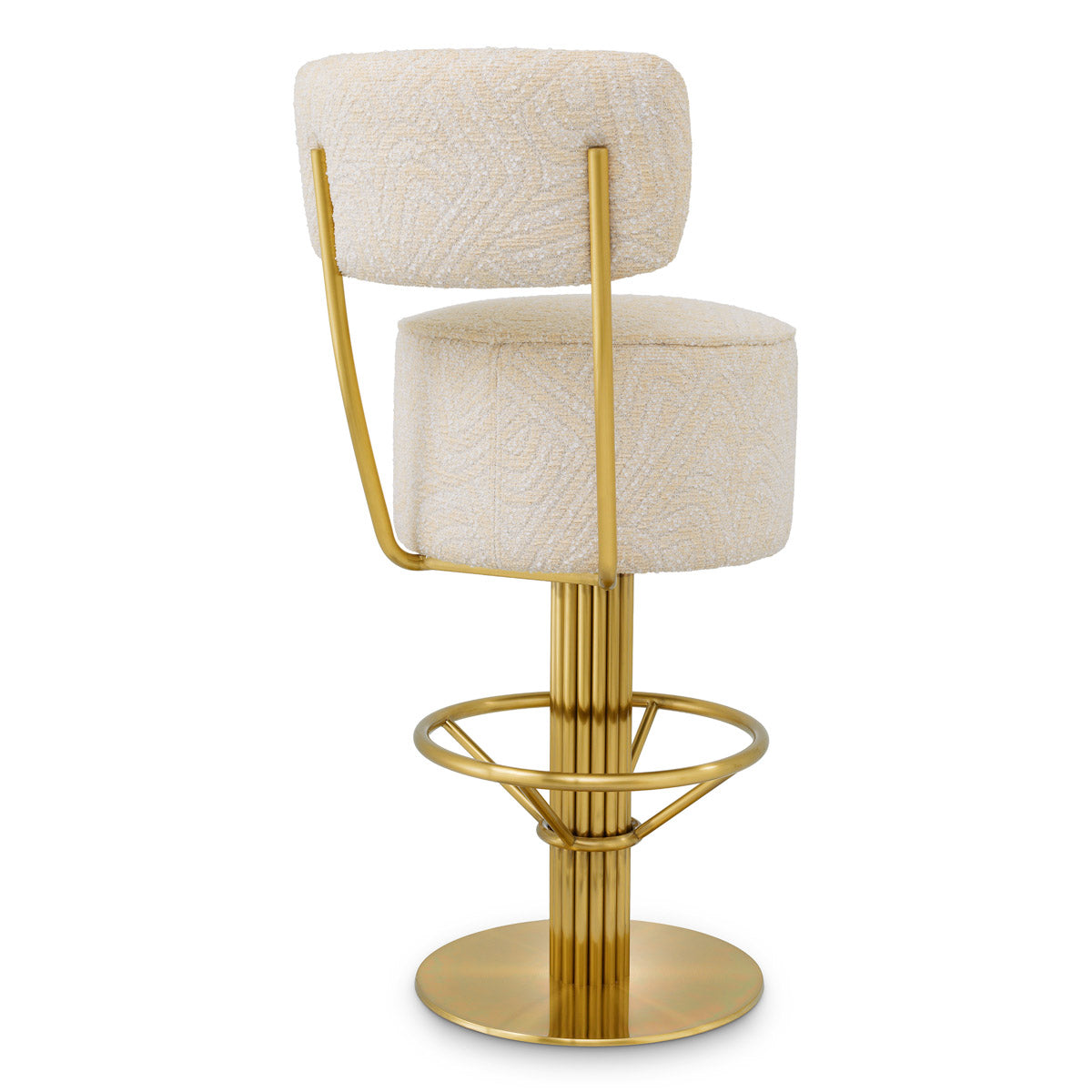 Alternate perspective of Bar Stool Carleton with back — Brushed Brass, Camari Cream, Swivel Base finish (Image 6)