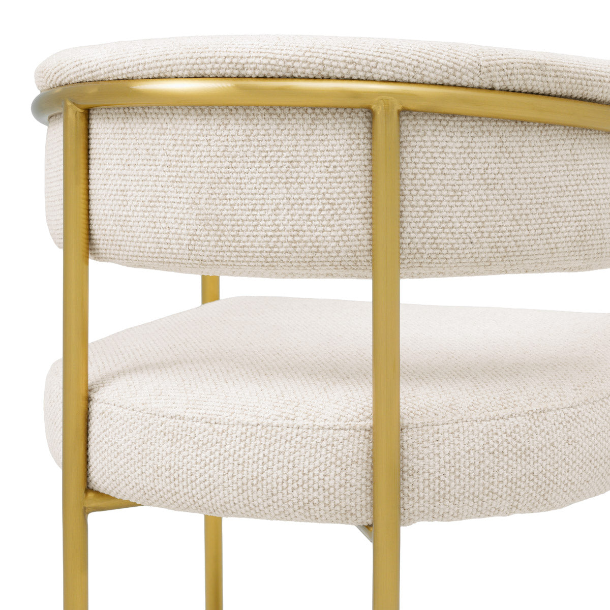 Close-up of Dining Chair Gainsley highlighting Brass, Polyester and Brushed Brass, Axton Off-white (Image 10)