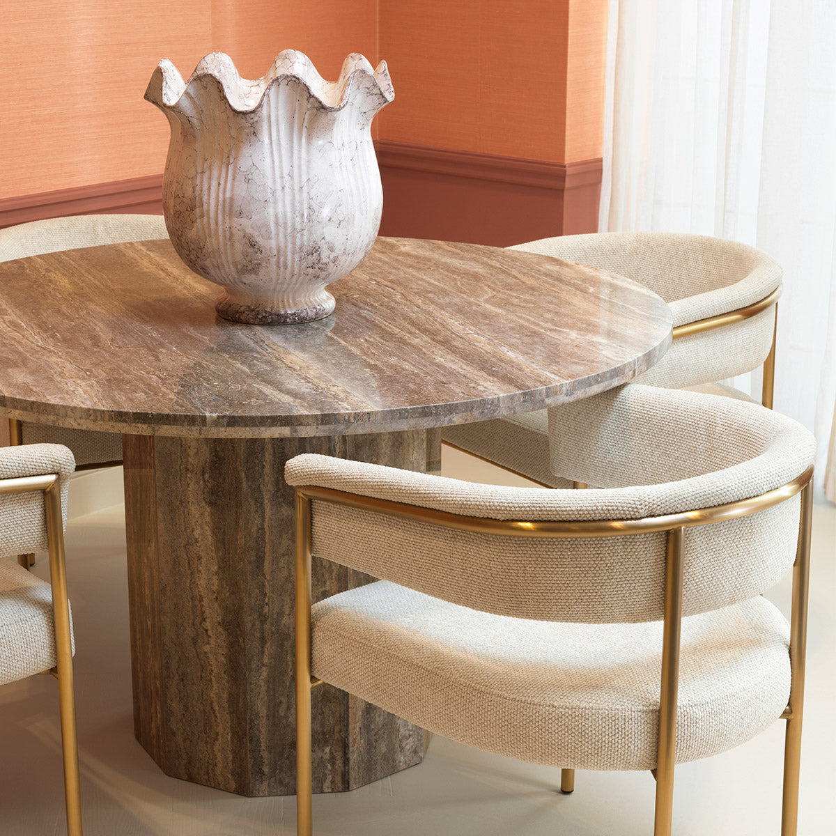 Detail shot of Dining Chair Gainsley craftsmanship — Brass, Polyester accents (Image 5)