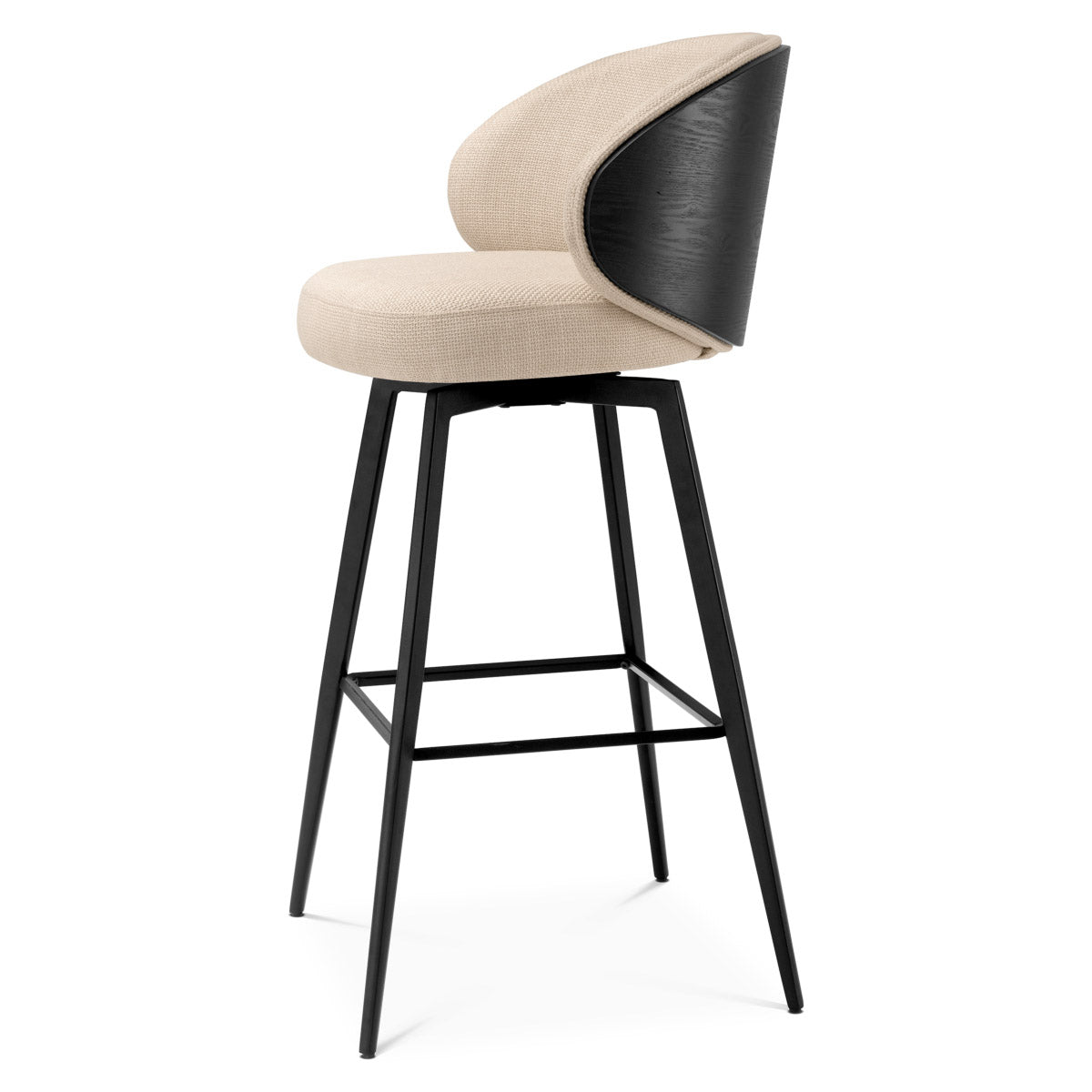 Bar Stool Camerota Scalea sand | black wooden back | black legs | swivel 100% polyester Chairs & Sofas A119050 6