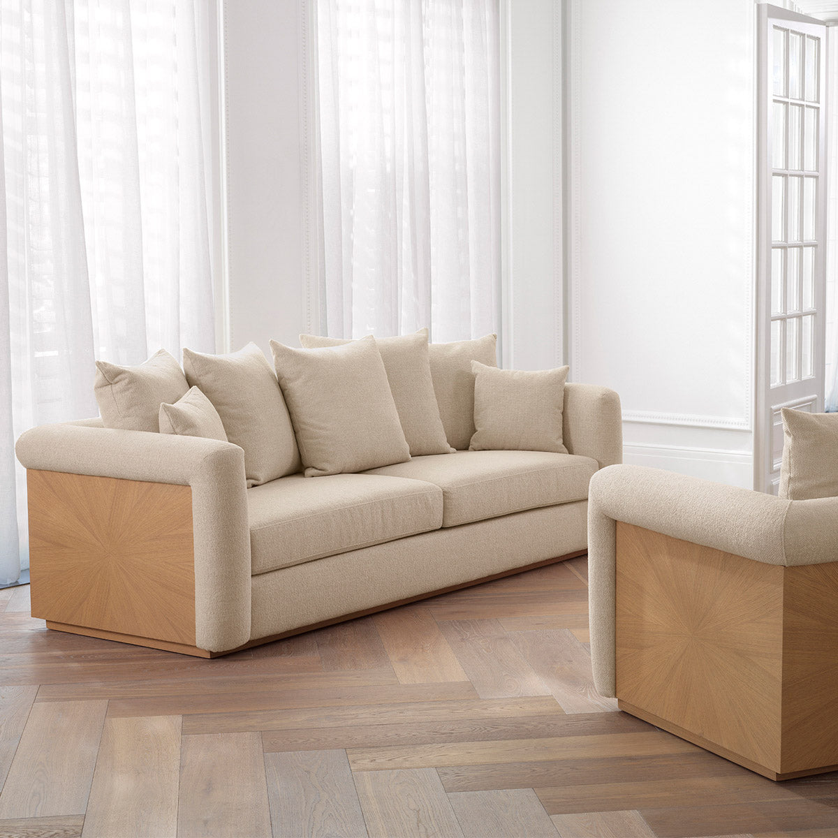 Sofa Amadeo Natural oak veneer | renato ecru 51% recycled polyester | 49% polyester Chairs & Sofas A119567 3