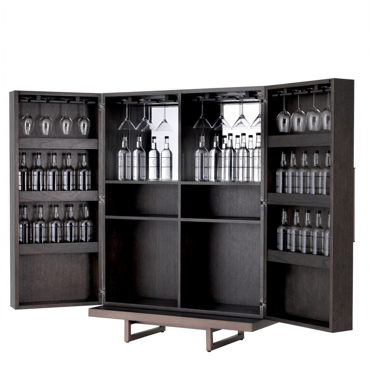 Eichholtz Bar Cabinet Harrison storage solution for glassware, wines and liquors. The inside of the cabinet is fitted with