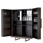 Eichholtz Bar Cabinet Harrison mirror glass and contains 4 shelves. Each door has 3 shelves with a raised edge