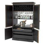 Eichholtz Bar cabinet Kellam 20th-century New York. Featuring a refined black finish and antiqued mirror panels, this cabinet exudes