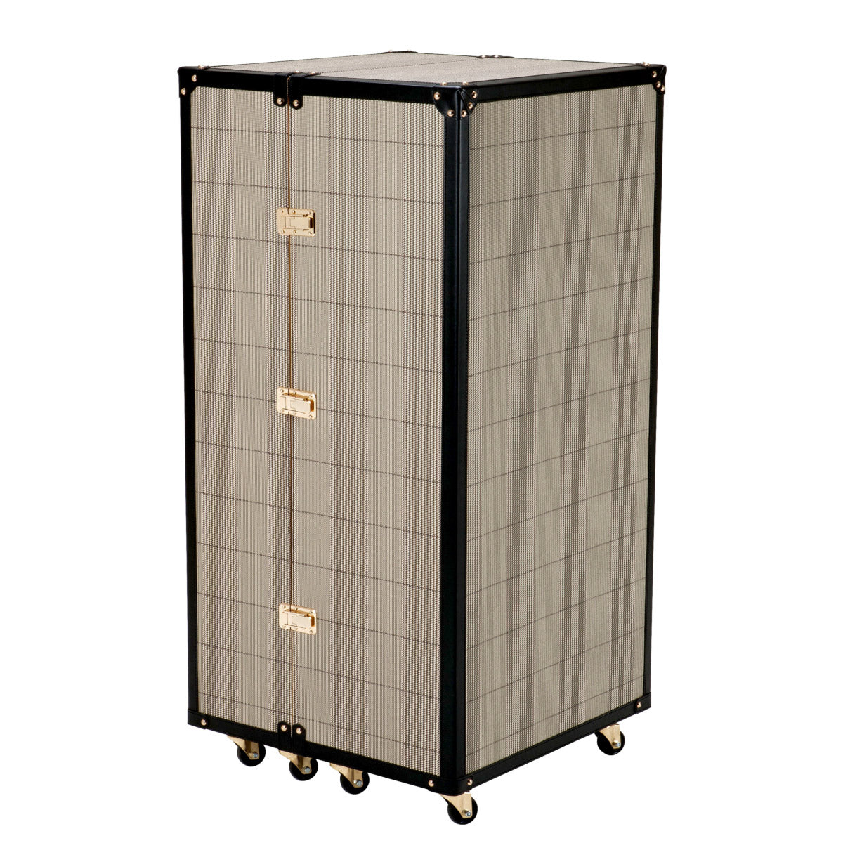 Eichholtz Bar Cabinet Martini Bianco glass holder, a storage rack for seven wine bottles, five open shelves and two drawers.