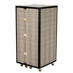 Eichholtz Bar Cabinet Martini Bianco glass holder, a storage rack for seven wine bottles, five open shelves and two drawers.