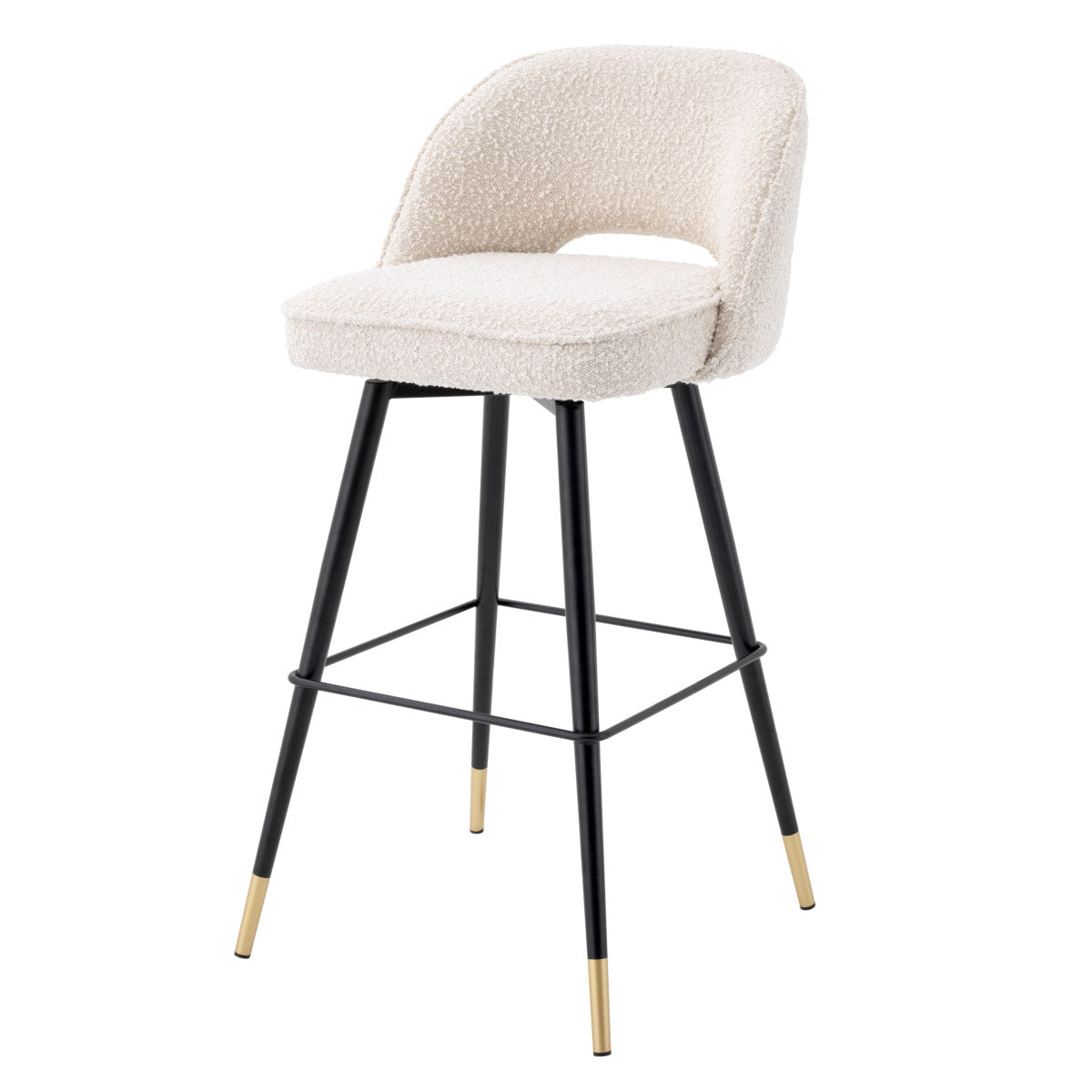 Eichholtz Bar Stool Cliff a set of 2. Featuring black tapered legs with gold caps, the solid frame holds