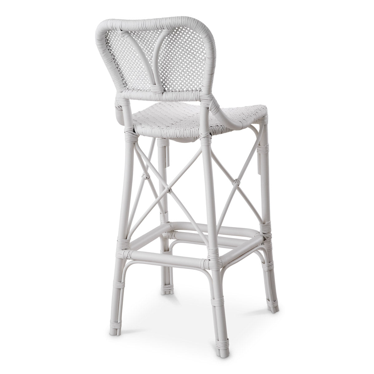 Eichholtz Bar Stool Colony The white finish accentuates the intricate rattan design, adding an air of elegance to your