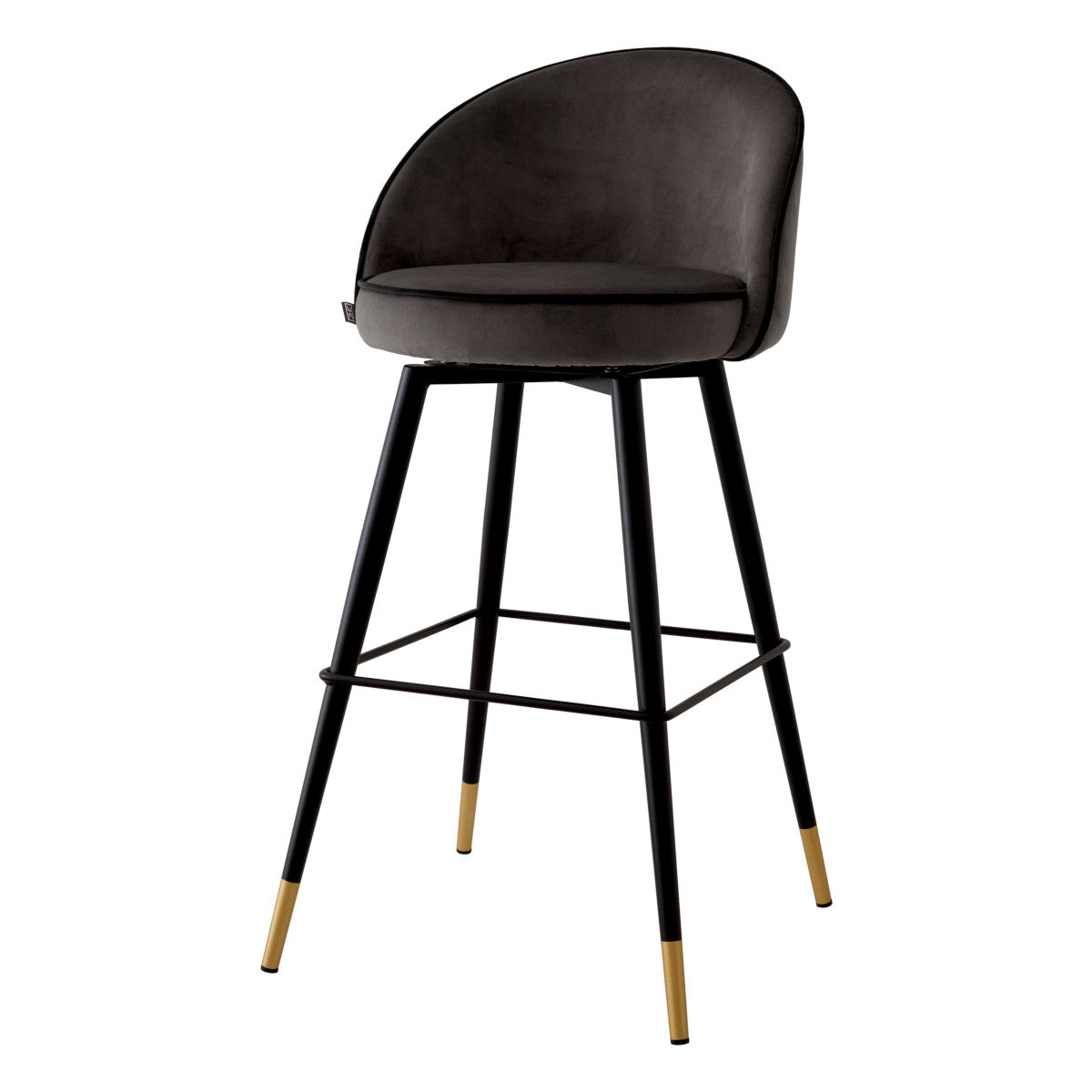 Eichholtz Bar Stool Cooper set of 2 Adorned in the opulent Roche Dark Grey Velvet with black velvet piping, these bar stools