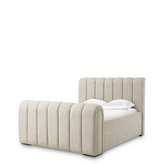 Eichholtz Bed Frame Kayden Queen size Unveil sophistication with the Kayden Albury Beige Bed Frame. Drenched in luxurious Albury beige fa...