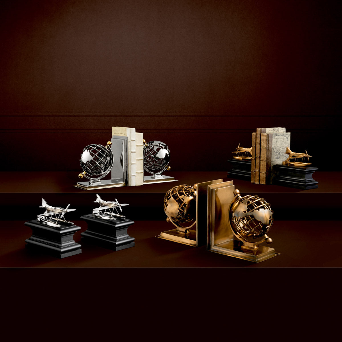 Eichholtz Bookend Globe set of 2 glamour into your home dÃ©cor, this set of two nickel finished bookends with brass finished