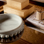 Eichholtz Bowl Yerba white marble, this bowl features an intricate chain design that adds a touch of sophistication