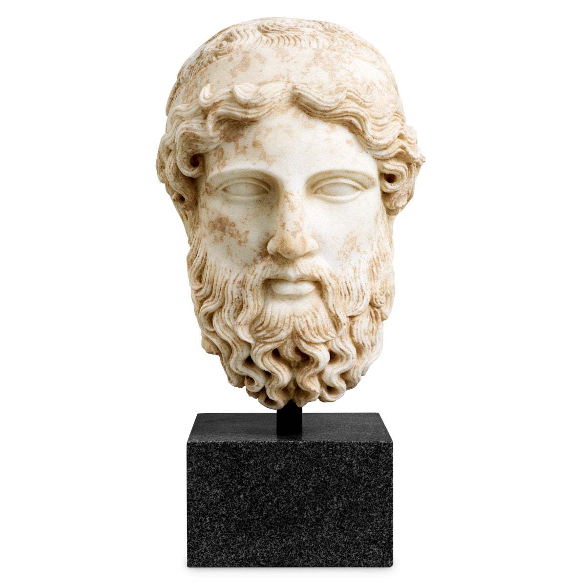 Eichholtz Bust Hermes messenger god Hermes, rested on top of a stone pillar. Featuring a marble finish and