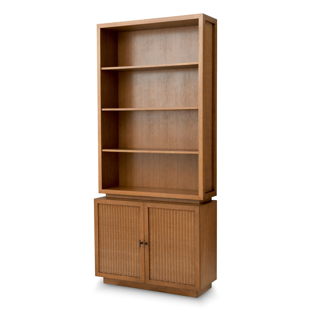 Eichholtz Cabinet Borchard Elevate your interiors with the Cabinet Borchard, where caramel oak veneer meets intricate rattan paneling.