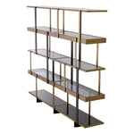 Eichholtz Cabinet Mercure brushed brass and partly in black, its sturdy metal frame contains four shelves of smoke