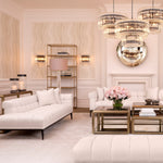 Eichholtz Cabinet Omega frame with a brushed brass finish and 5 smoke glass shelves, it is the perfect