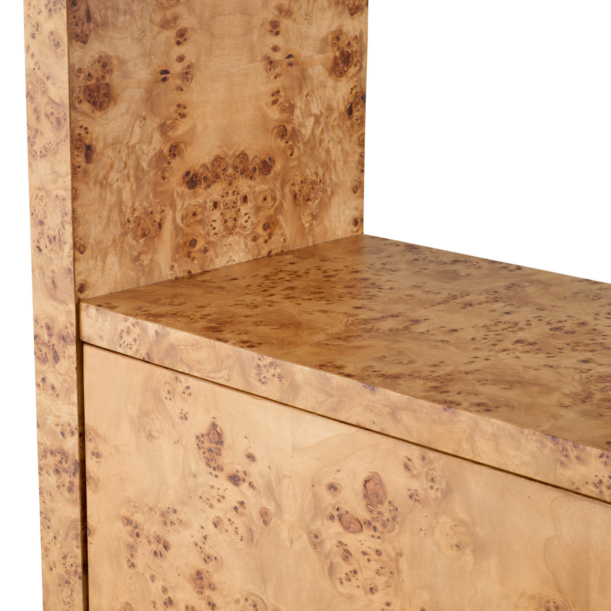Eichholtz Cabinet Quinton Quinton Cabinet, crafted from exquisite light brown mappa burl veneer. Its stunning antique brass accents