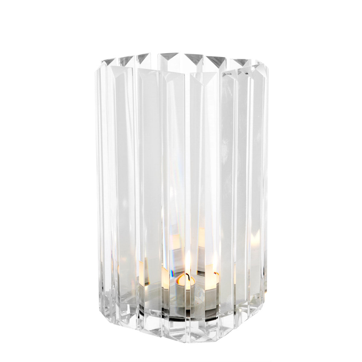 Eichholtz Candle Holder Howell set of 2 a unique cut crystal exterior. Sculpted by hand, the crystal glass body features a rippled