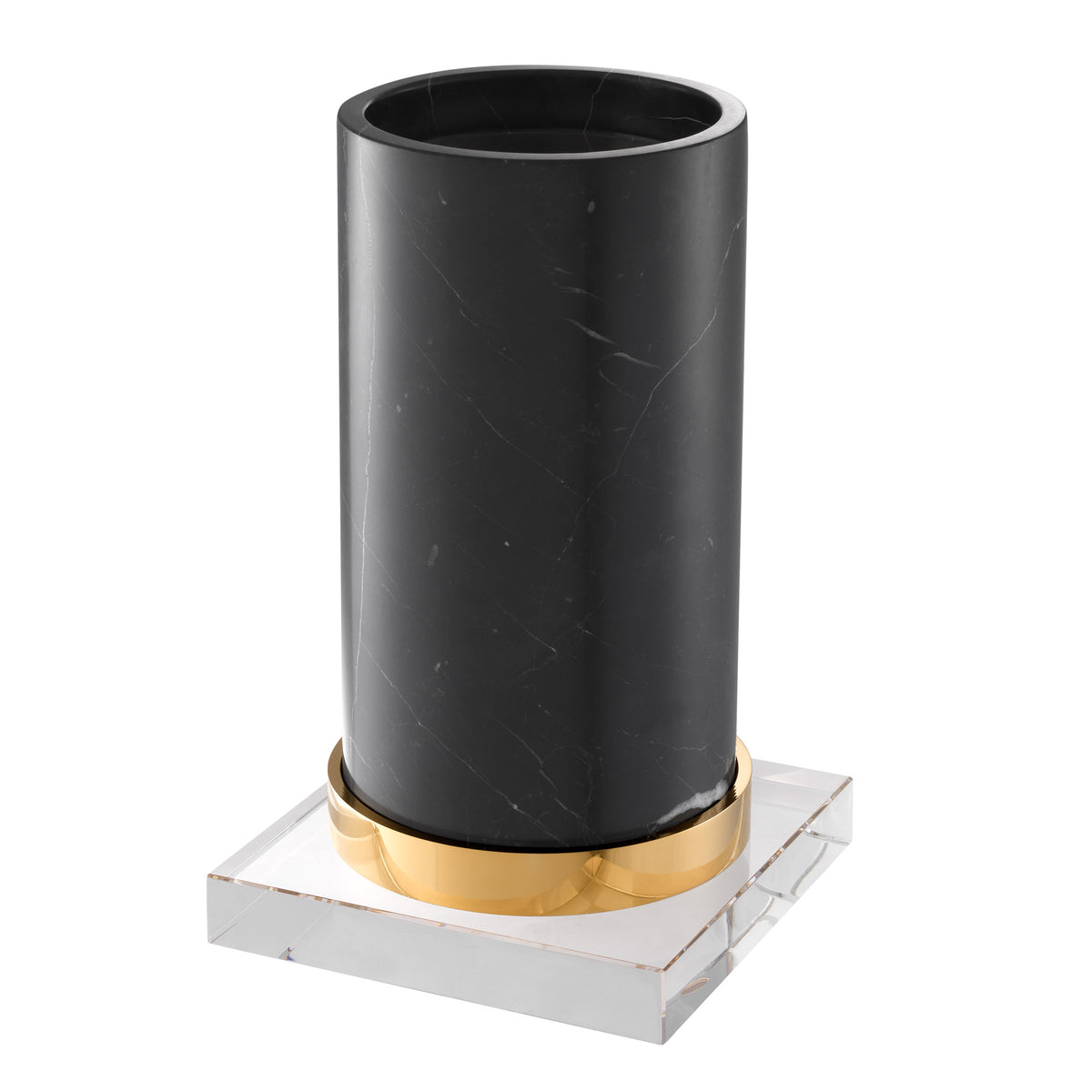 Eichholtz Candle Holder Whitby black marble and crystal glass and featuring a gold finished accent, it works well with
