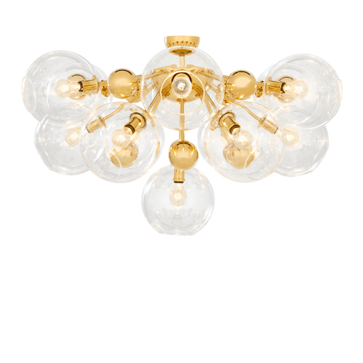 Eichholtz Ceiling Lamp Soleil adorn the gold finished frame. Lit with LED antique reproduction bulbs, this vintage style flushmount