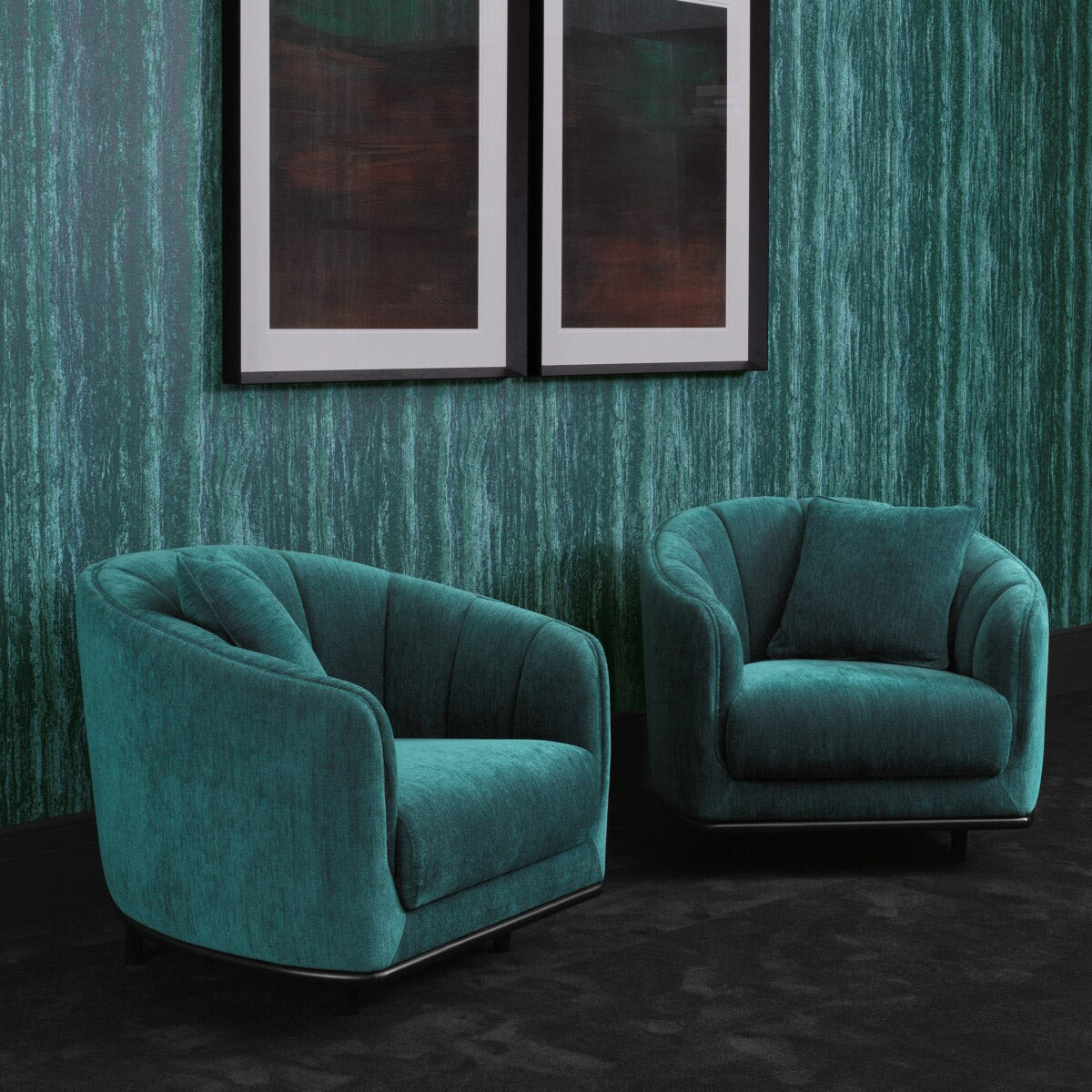 Eichholtz Chair Agostino textured upholstery fabric supported by a black wooden base, Agostino lends any room a grandiose