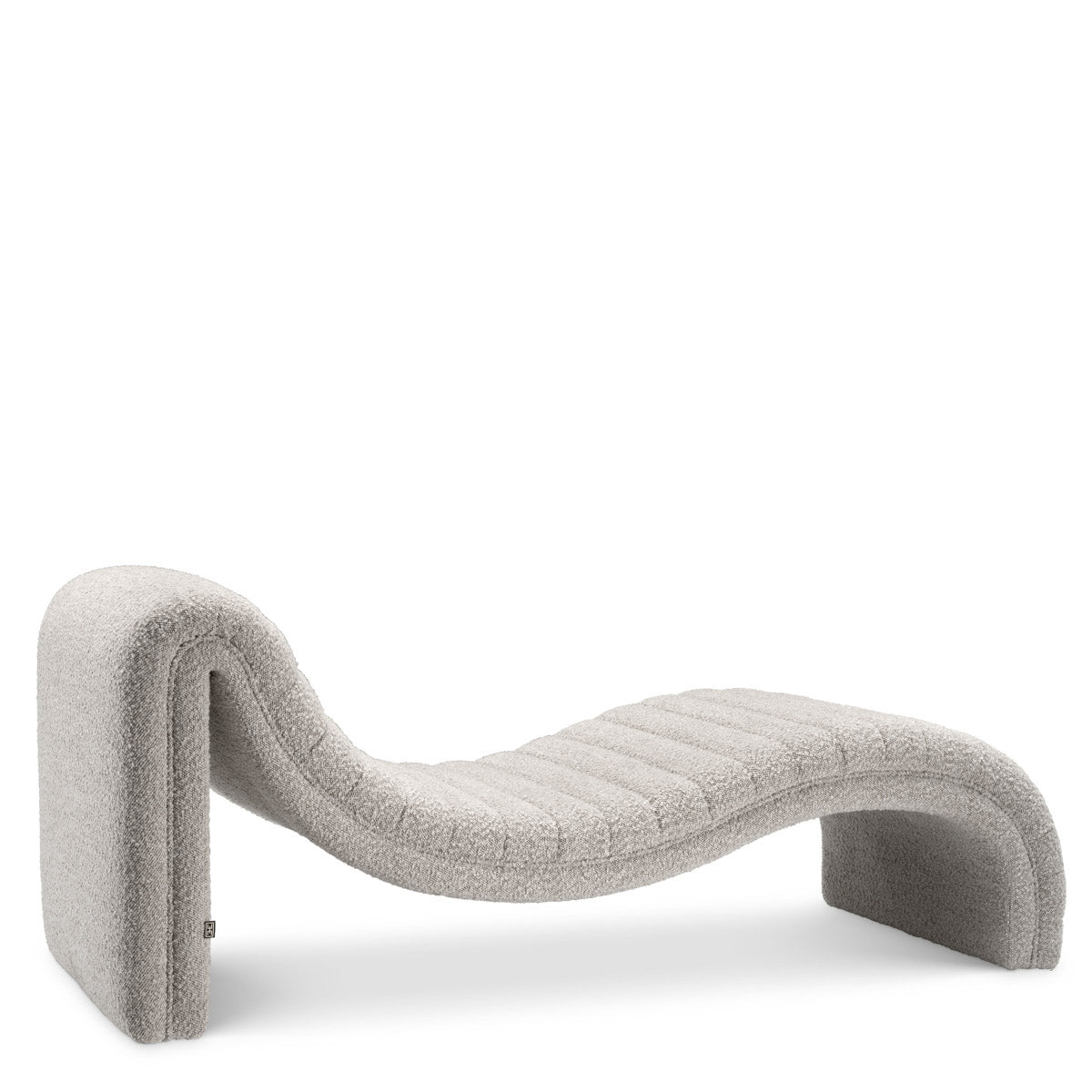 Eichholtz Chaise Longue Pioneer chaise finished in bouclÃ© grey is the ideal addition to a bedroom or living room.
