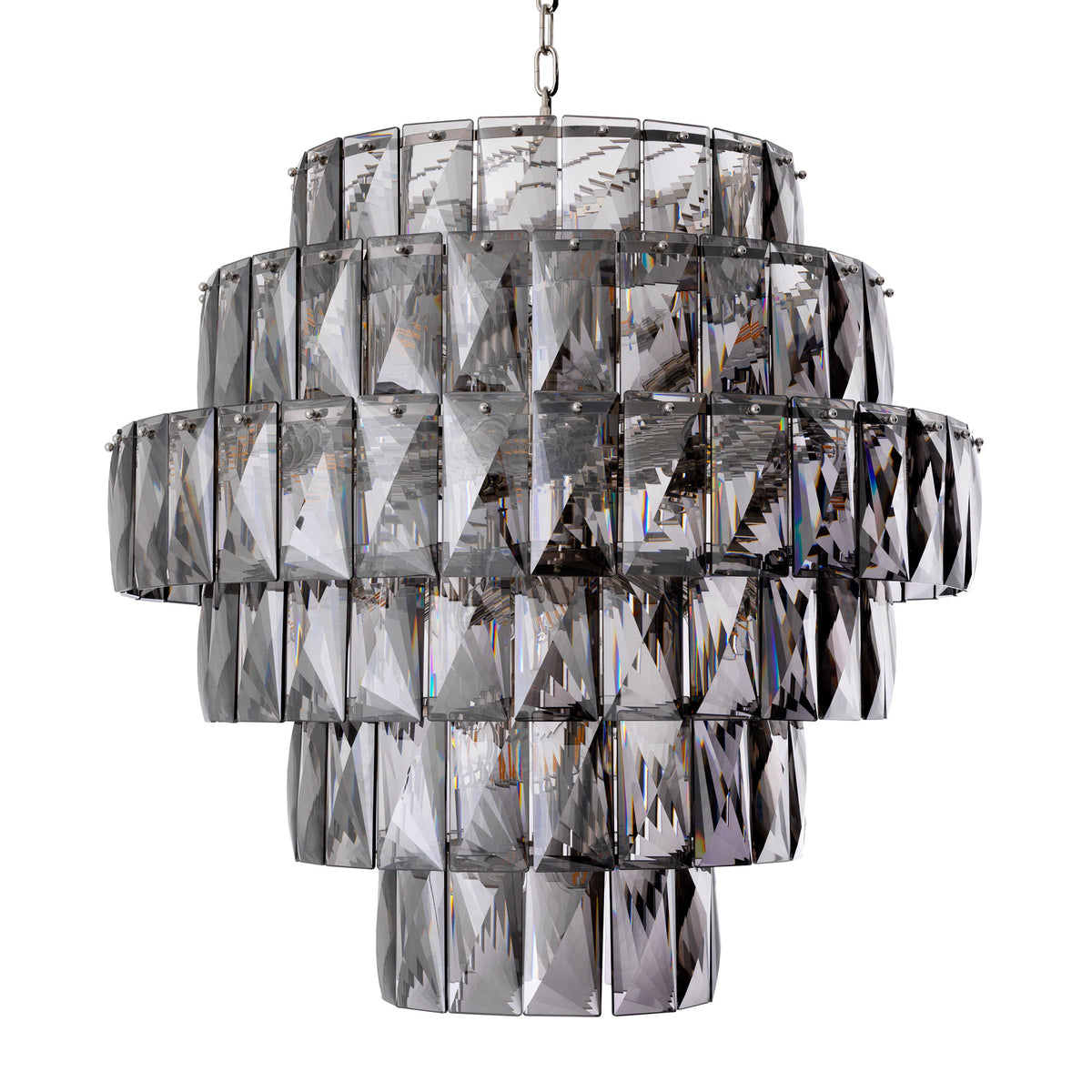 Eichholtz Chandelier Amazone L lustrous lamp will light up any space in your home. The rectangular smoke glass plates