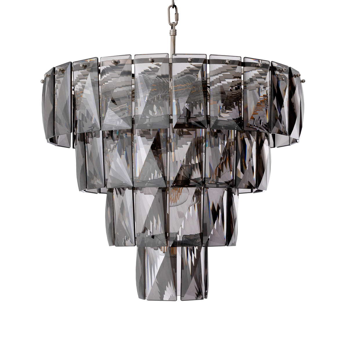 Eichholtz Chandelier Amazone S lustrous lamp will light up any space in your home. The rectangular smoke glass plates