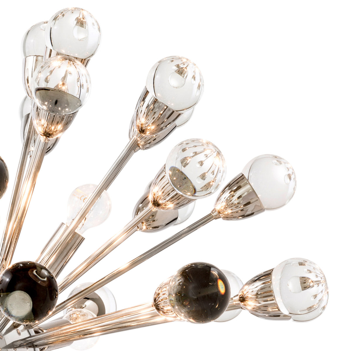 Eichholtz Chandelier Anto L finish features twelve lights that radiate brilliantly from a small center globe. Chandelier Anto L