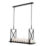 Eichholtz Chandelier Commodore integrated x-shaped design and a rectangular tray with 22 faux pillar candles and 4 recessed