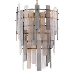 Eichholtz Chandelier Greyson with a gorgeous antique brass finish. Trimmed with strips of handmade glass in different colours