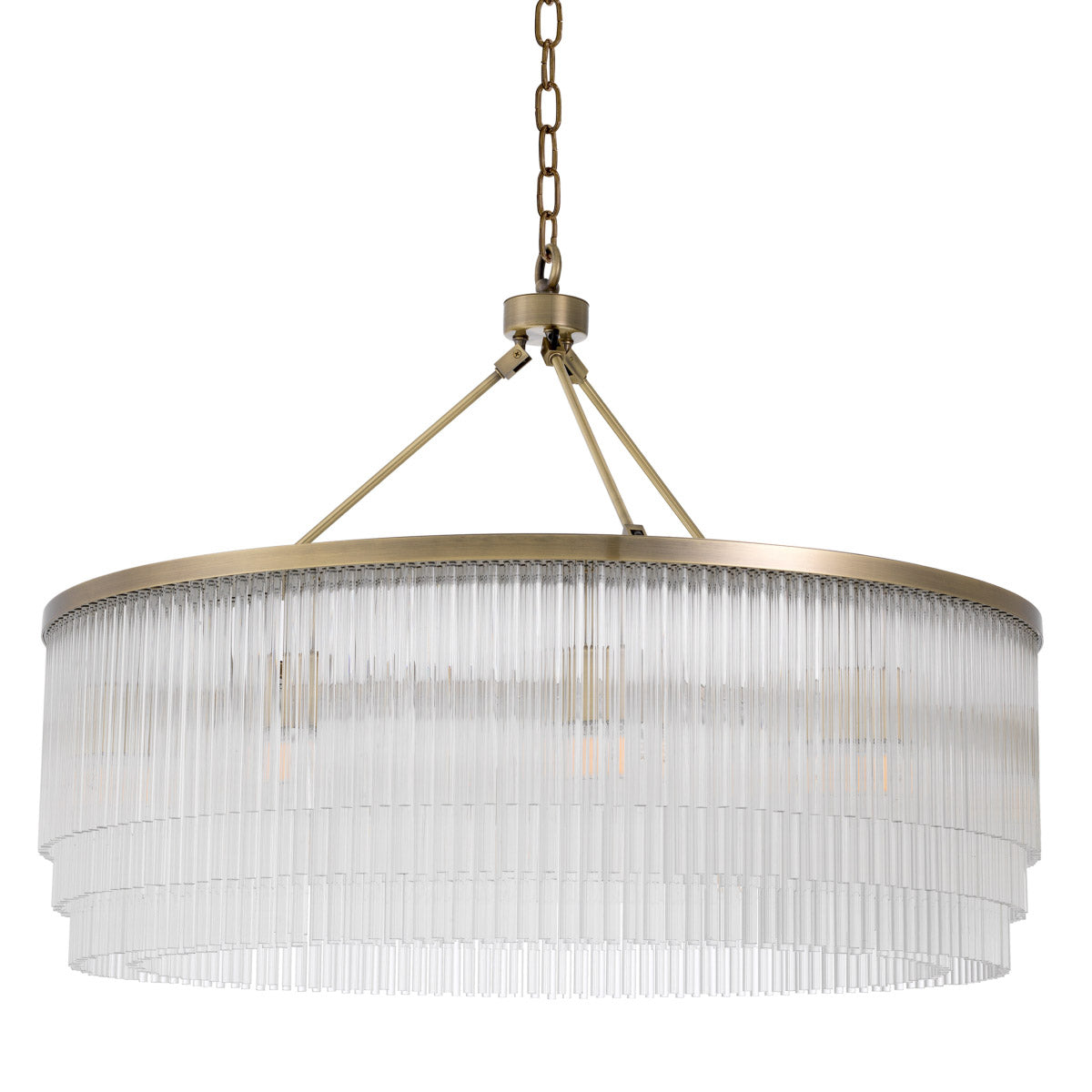 Eichholtz Chandelier Hector L design is embellished with tiers of clear glass rods. It gives a pleasing ambient light