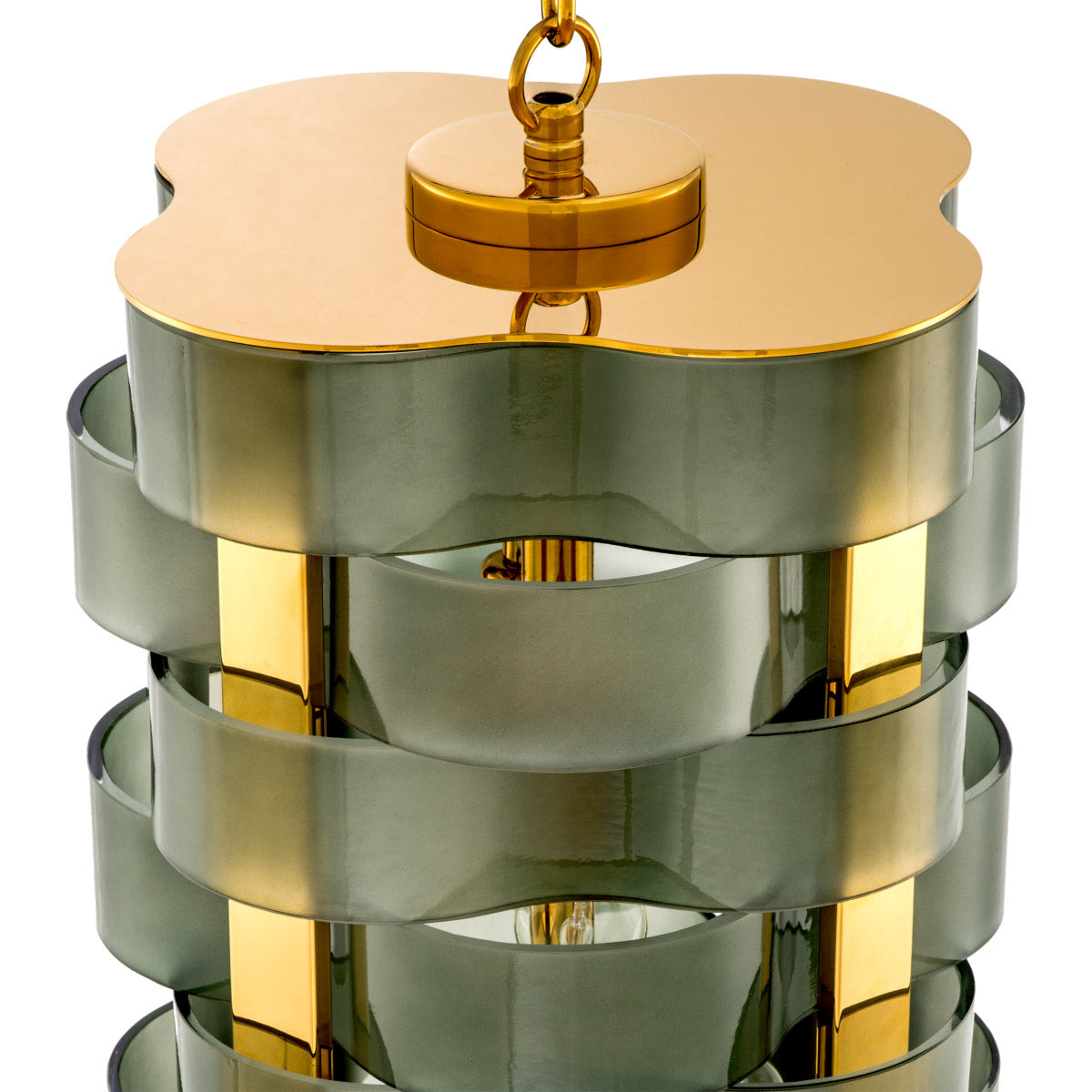 Eichholtz Chandelier Martinique gold finish metal with green glass, this striking luminaire creates the perfect ambience in your