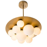 Eichholtz Chandelier Orsini white glass globes and antique brass finish fuse to create an exclusive pendant, reflecting a