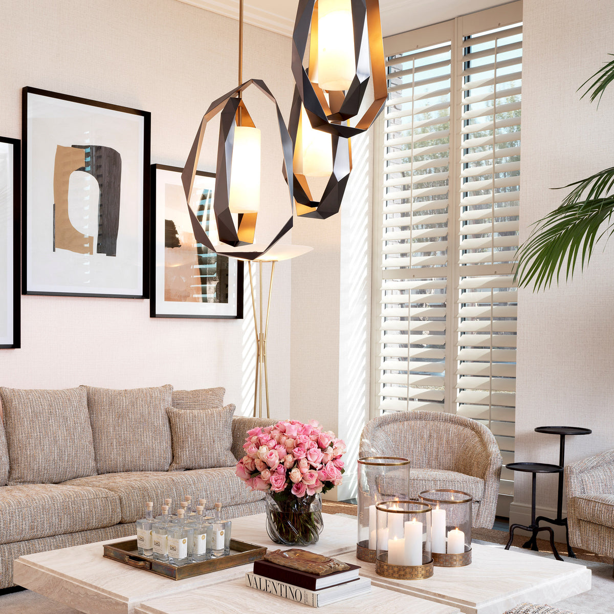 Eichholtz Chandelier Santos Double for any bedroom, living room, dining area, or even hallway. The outside of the metal