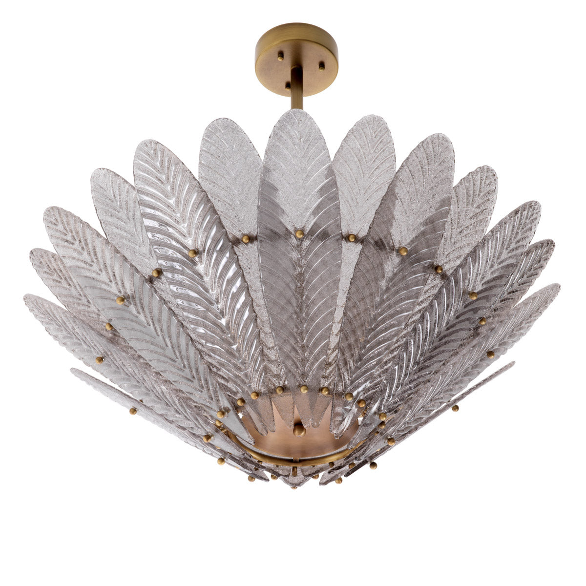 Eichholtz Chandelier Scala lovely floral shape. Provided with an antique brass finish, this Mid-Century Modern ceiling pendant is