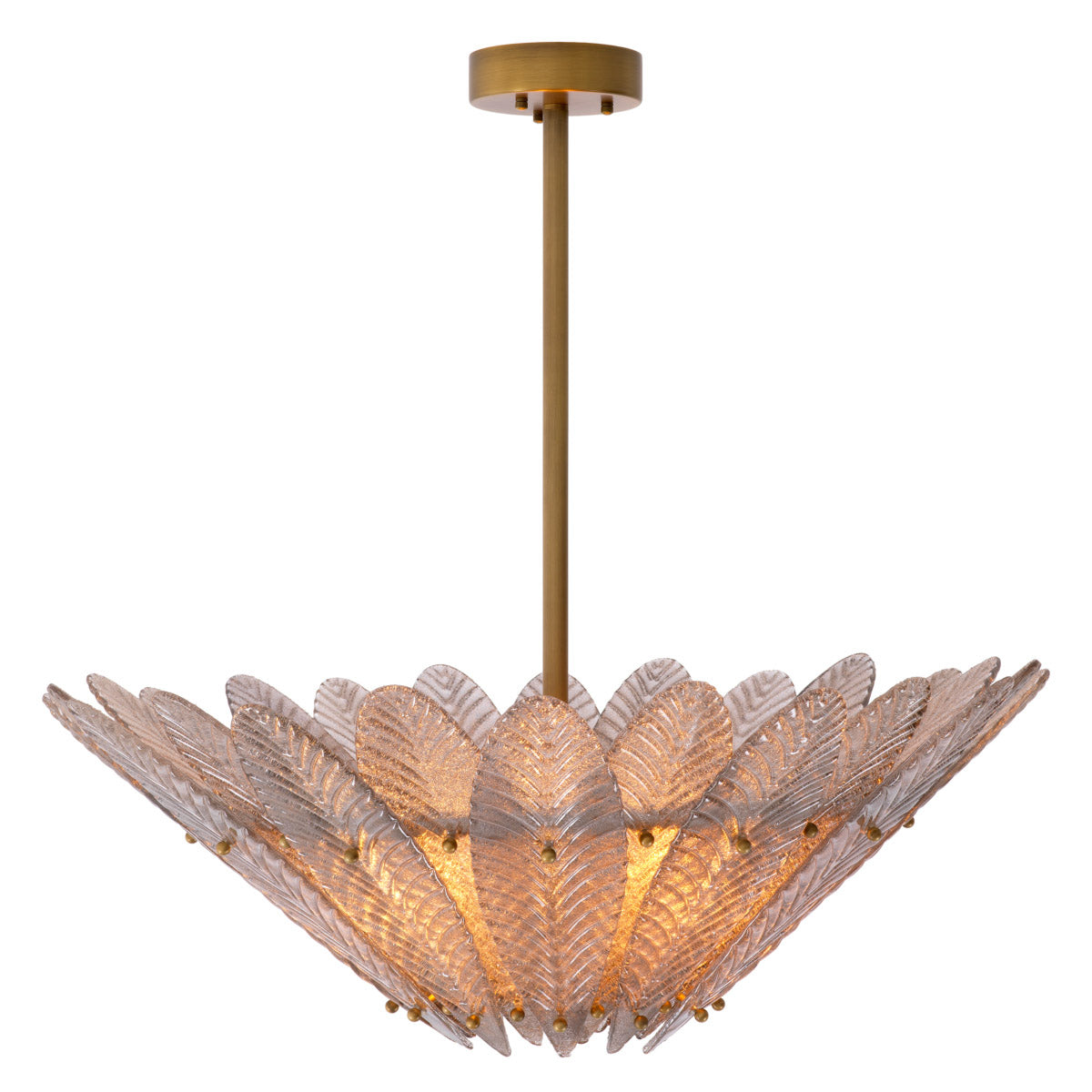 Eichholtz Chandelier Scala suspended from a rod and matching canopy. The fixture is adorned with a shade that