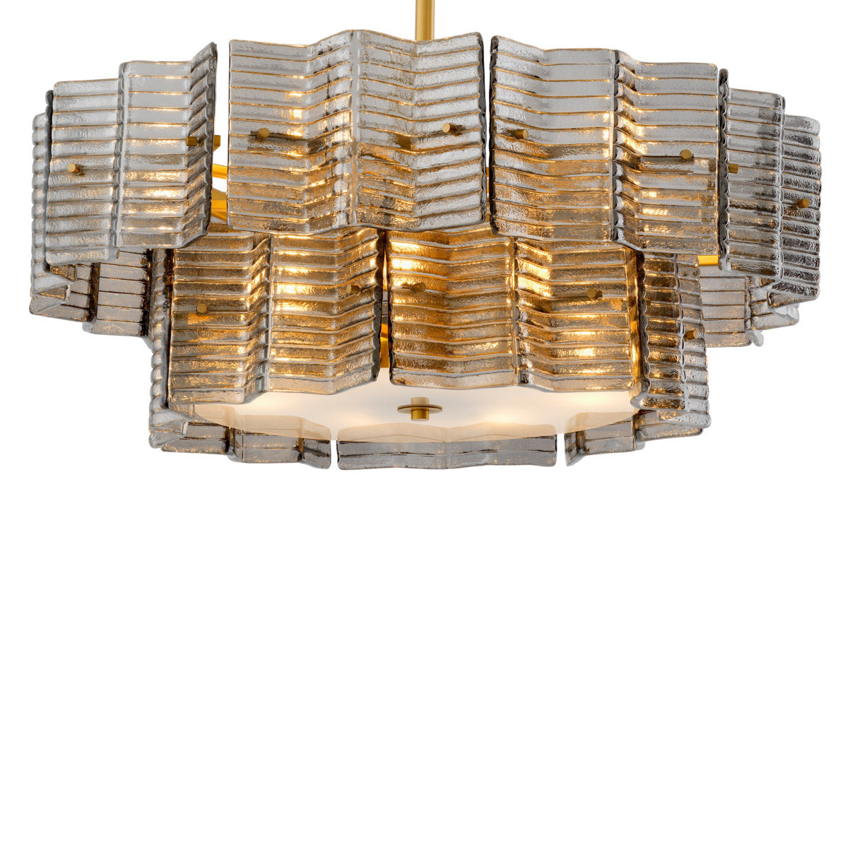 Eichholtz Chandelier Silvano Illuminate your space with the Chandelier Silvano, where smoke glass meets an antique brass finish,