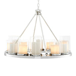 Eichholtz Chandelier Summit Round chain link ceiling canopy. This atmospheric pendant lamp nestles 12 exquisite glass hurricane lanterns...