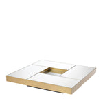 Eichholtz Coffee Table Allure room. The table top rests on a square black base and is adorned with brushed