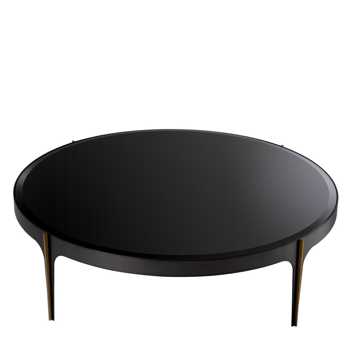 Eichholtz Coffee Table Artemisa L accents embellish the tapered feet. A circular beveled glass top ensures a high level of