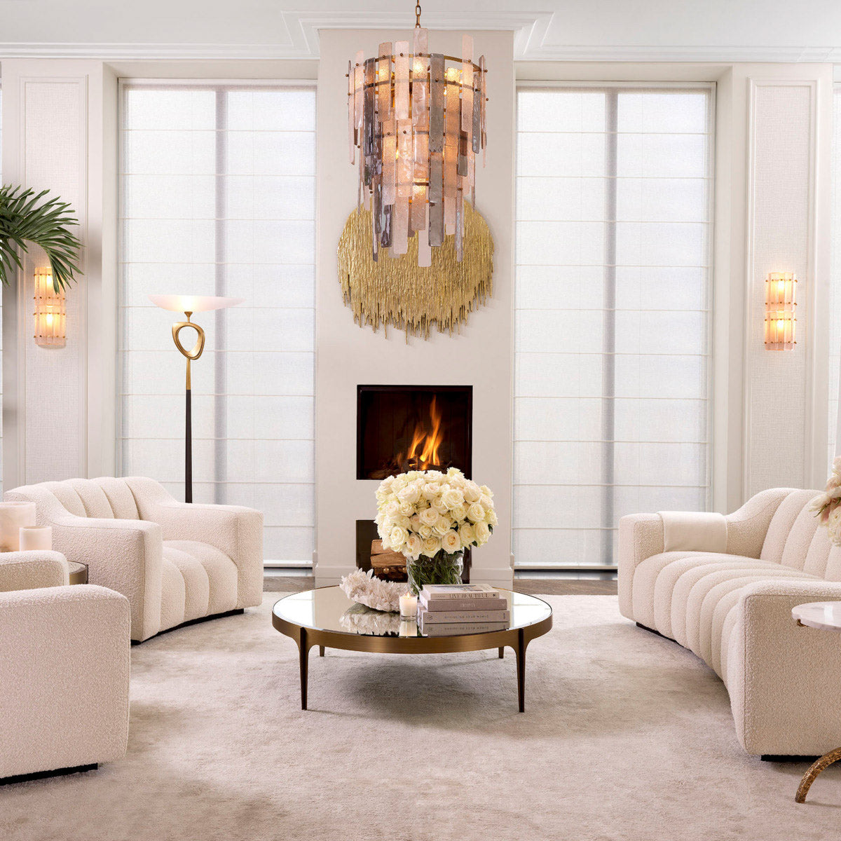 Eichholtz Coffee Table Artemisa L statement with an elegant metal frame in a brushed brass finish. The interior curves of