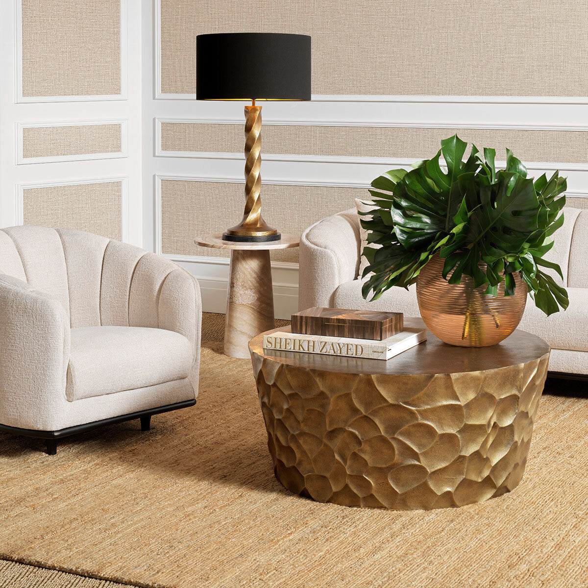 Eichholtz Coffee Table Fiorentino design. This distinguished piece is expertly cast from aluminium and has a signature vintage brass