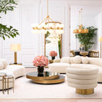 Eichholtz Coffee Table Griffith design features two overlapping discs with a brushed brass rim. The lower disc has a