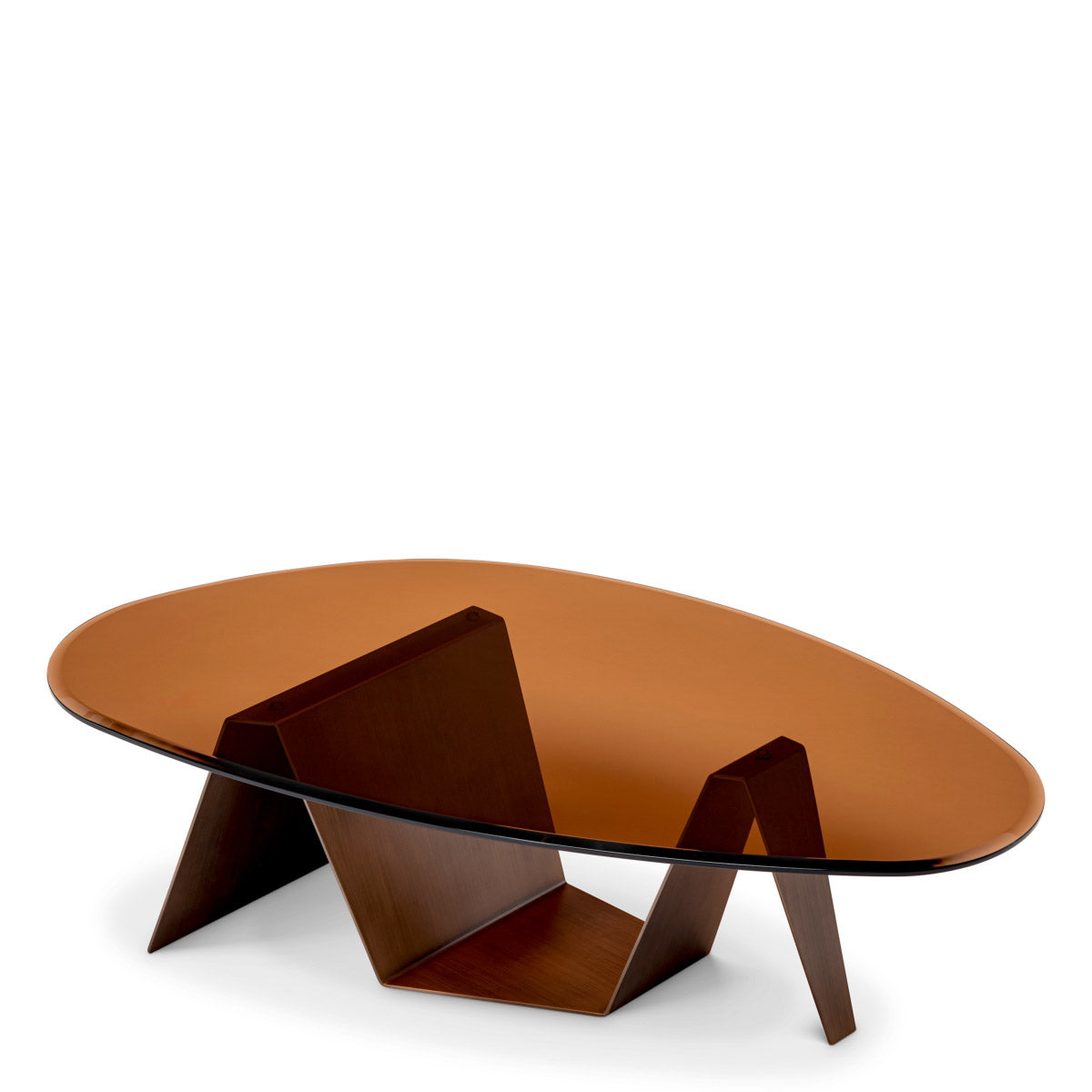 Eichholtz Coffee Table Lavello brushed brass finish paired with a sumptuous bevelled brown glass surface, this piece becomes the