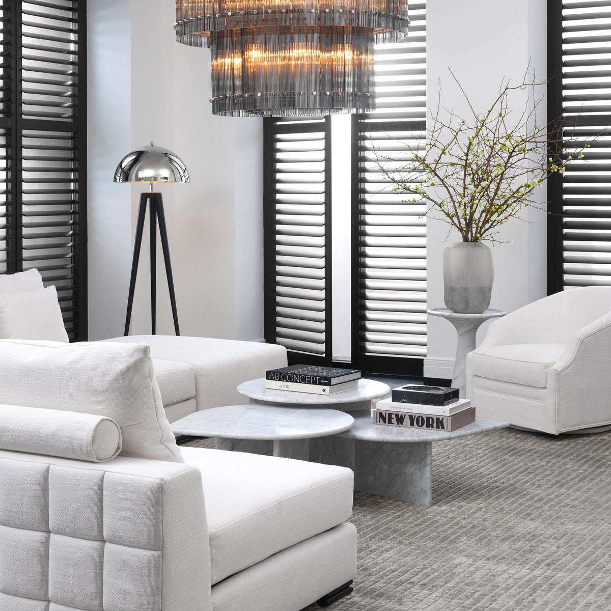 Eichholtz Coffee Table Naples set of 3 from Italian carrara marble, these different-sized nested tables are a ready match for every interior