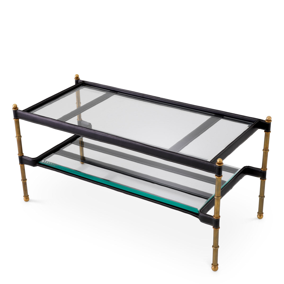 Eichholtz Coffee Table Princess rectangular living room ensemble. It has four slender legs with finials in a vintage brass finish