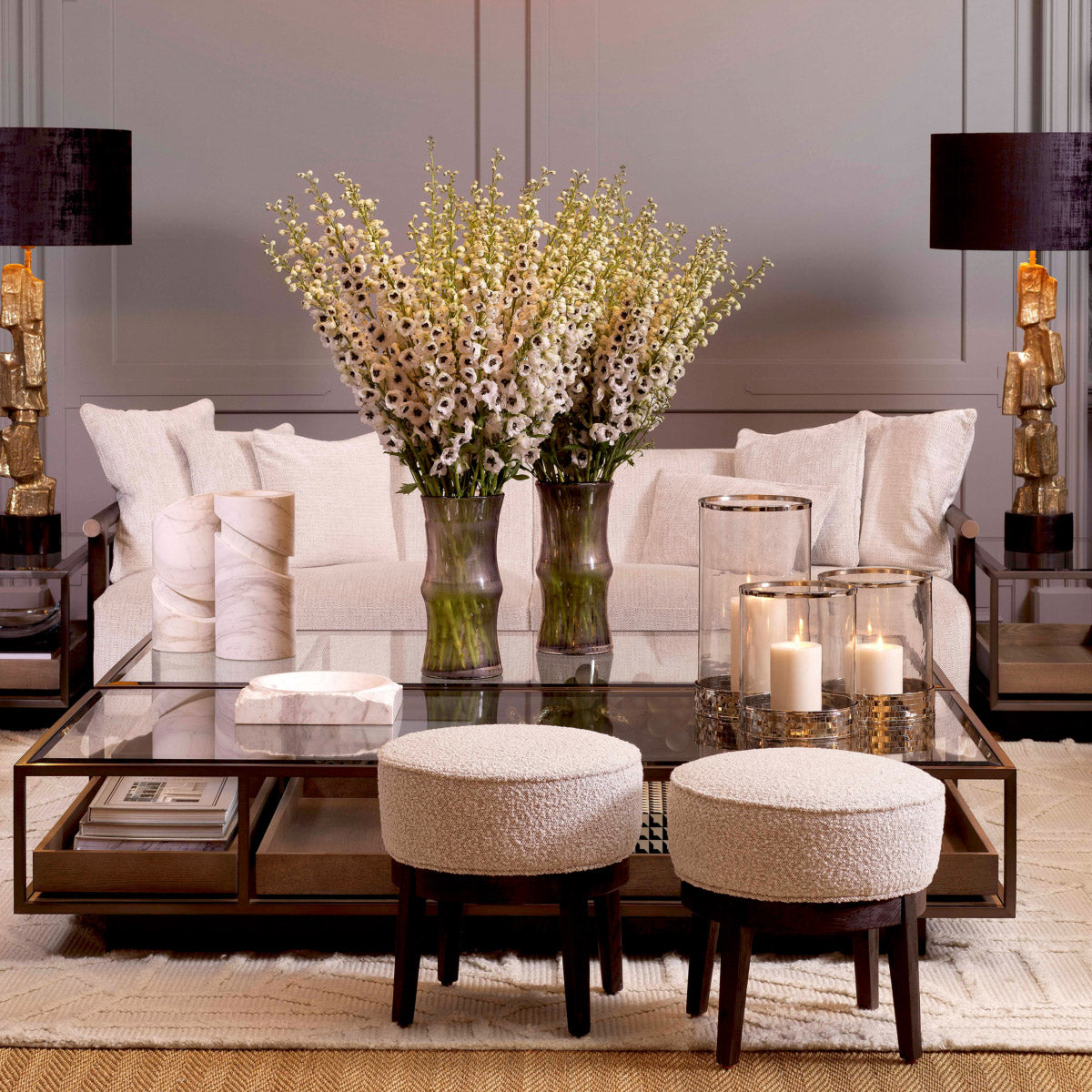 Eichholtz Coffee Table Roxton frame is provided with three grey veneer pull-out drawers on rails, so your magazines and