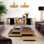 Eichholtz Coffee Table Shelton design features two overlapping squares with a brushed brass rim. The lower square has a