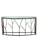 Eichholtz Console Table Antico L Table. Featuring a superb branch-like frame with a medium bronze finish and a semi-circular clear